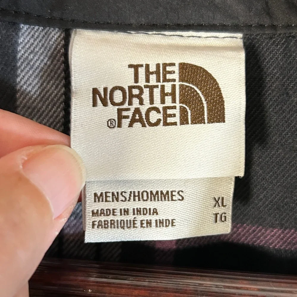 The North Face Mens XL Plaid Flannel Button Down Shirt Long Sleeve Grey Purple